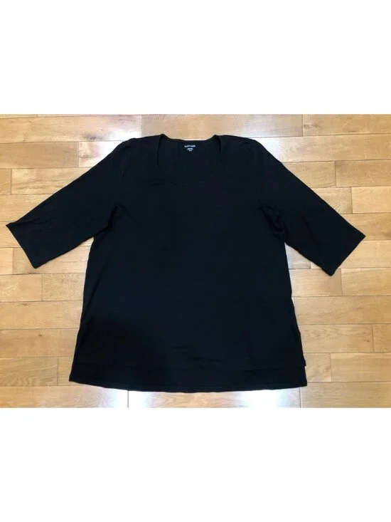 Eileen Fisher 100% Organic Cotton 3/4 Sleeve Scoop Neck Black Tunic Tee Size XL - Picture 3 of 9